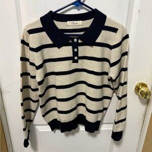 Blue and sand striped collared long sleeve shirt size small